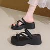 Plata de Alta Gama Gruesas Pantuflas de Mujer Verano Nueva Llegada Sandalias con Famosas de Internet Medias Pantuflas para Usar Afuera Sandalias de Plataforma