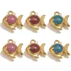 Joyería de Acero Inoxidable Lindo Dibujo Animado Colgante Pequeño Peces con Goteo de Aceite Dorado Colgante para Collar Pulsera Bolso