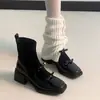 Design Moderno Botas Elegantes de Camadas com Laço Emagrecedoras 2026 Botas Meia Patchwork Mary Jane Botas de Salto Grosso Emagrecedoras para Tornozelo Femininas