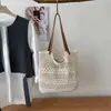 Bolso de Paja Tejida Hueco Estilo Vacaciones Artístico para Mujer, Bolso Tejido Estilo Perezoso de Playa de Verano para Viajes, Bolso de Hombro de Gran Capacidad para el Trabajo