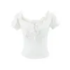 T352-Moda Europeia e Americana Camiseta Quadrada Elegante de Manga Curta para Mulheres Nova Coleção Primavera e Verão 2026 Top Básico Sexy Emagrecedor