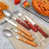 Juego de Cuchillo, Tenedor y Cuchara de Acero Inoxidable 304 Estilo Occidental para Cocina y Restaurante, con Mango de Madera, Cuchillo para Steak, Tenedor y Cuchara