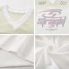 Camiseta de manga corta con cuello en V, de malla transpirable, con estampado de letras de patchwork y estilo americano, estilo informal, holgada y de verano para hombre y mujer.
