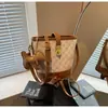 Moda Transfronteriza Color de Contraste Bolso Cubo Portátil Nuevo para Mujer 2025 Bolso Cubo Estampado con Letras Bolso Cruzado con Textura