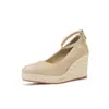 Jin Gang MJ90203 Estilo Nacional Chinês Tecelagem de Palha Corda de Cânhamo Solado Grosso Tiras com Fivela no Tornozelo Sapatos Femininos de Salto Aumentador para Pessoas Baixas
