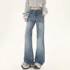 Jeans acampanados retro americanos transfronterizos 2026 para mujer, de tiro bajo, desgastados, con caída, versátiles, de pierna recta, pantalones de campana de corte holgado