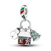 Caixa de Presente Floco de Neve Temática de Natal Pingente de Contas Papai Noel Banhado a Cobre Prata 925 Pulseira DIY Presente de Natal