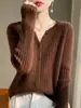 Cardigan de Tricô Feminino Novo 26 Outono/Inverno Transfronteiriço Versátil Solto Casaco Suéter Curto Gola Redonda V Costurado