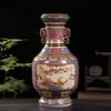 Antigo chinês porcelana esmalte janela binaural flor e vaso de pássaro Jingdezhen casa sala de estar ornamentos de vaso de cerâmica