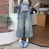 Jeans femininos lavados plus size de cintura alta, novo estilo de verão, calças cropped retas casuais versáteis para petite perna larga, estilosas