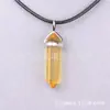 Pingente Coluna Hexagonal de Pedra de Cristal Natural Formato Bala Hexaedro Colar com Corda de Cera Preta com Certificação Ambiental Fornecida