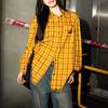 Camisa a cuadros amarilla estilo americano para mujer, nueva camisa Dopamine de primavera, chaqueta holgada informal retro para pareja