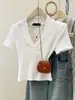 Camiseta de Manga Corta Plisada con Textura de Disparo Real de Comercio Exterior para Mujer Verano 2025 Nuevo Delgado Corto Estilo Coreano Top con Cuello en V