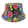Gorro de Pescador con Graffiti de Celebridad de Internet de Doble Cara Retro Visera Solar Sombrero Protector Solar para Hombres y Mujeres Exterior Versátil Sombrero Cubeta Estampado Hip-hop