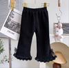 Calça infantil estilo coreano inverno novo feminina bola de pelo de bebê calça de perna larga laço renda forrada de fleece calça reta atacado