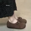 Sapatos Baixos Estilo Floresta Retrô com Solado Plano e Forro de Lã Birkenstock para Mulheres 2025 Outono e Inverno Novo Estilo Slip-On com Laço Versátil Sapatos Bean