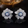 Pendientes de Flor 3D de Diseño de Nicho para Mujer Completamente Incrustados de Circonita Rosa Lujo Ligero Sensación de Alta Gama Versátiles para Banquetes Pendientes de Botón
