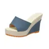 Moda Verão 2026 Jeans Salto Ultra Alto Novas Chinelos Plataforma para Mulheres, Slip-Ons Versáteis Antiderrapantes de Solado Grosso para Uso Externo