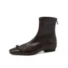 Botines estilizados de estilo francés con lazo suave 2026 invierno, tacón bajo grueso, punta cuadrada elegante, versátiles y estilizados para mujer, talla 42 talla grande