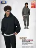 Sudadera con Capucha de Peso Pesado 350g, Corte Boxy Corto Ancho para Hombre, Sudadera con Capucha de Forro Polar, Marca de Tendencia, Sudadera para Hombre