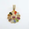 Hip-Hop Europeo y Americano Multicolor Diamante Completo Giratorio Murakami Takashi Girasol Colgante Oro Real Electrochapado Moderno Collar Hip-Hop