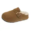 Pantuflas de Suela Gruesa para Aumentar la Altura para Mujer 2025 Otoño Nuevos Zapatos Cálidos Forrados de Felpa para Personas Bajas para Usar Afuera Baotou Medias Pantuflas
