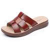 Verano Nuevo Cuero Genuino Zapatillas de Madre para Exterior Moda de Mediana Edad Combinación de Colores Sandalias de Mediana Edad y Ancianos Sandalias Antideslizantes para Ancianos