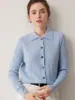 Nuevo cárdigan de punto de un solo botón 100% cachemira con cuello polo para otoño e invierno para mujer, suéter abrigo versátil de punto trenzado de manga larga