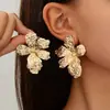 Joyería Transfronteriza Europea y Americana Ins Pendientes Personalizados de Doble Capa con Forma de Flor de Cinco Pétalos Pendientes de Borla con Forma de Hoja de Rayas Retro Fabricante