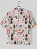 Camisa de manga corta de verano con gatito de dibujos animados, estilo Hong Kong, estilo japonés, camisa de vacaciones en la playa hawaiana, de moda, corte holgado, manga corta