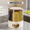 Cubo de Almacenamiento de Granos, Grado Alimenticio, Giratorio, Sellado, a Prueba de Insectos, a Prueba de Humedad, Contenedor de Arroz Compartimentado para el Hogar, Tarro de Almacenamiento de Granos