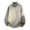 Suéter Pulôver Masculino Amazon Moda Transfronteiriça Gola com Zíper Meio Alto Suéter Solto Cor Contrastante Jaqueta Camiseta de Base