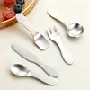Acero inoxidable 304, acabado cepillado, juego creativo de cubiertos para postre para niños, incluye cuchillos, tenedores y cucharas de mango corto para uso doméstico
