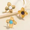 Anillo Malt Jewelry Estilo Corte Francés Pétalo de Flor Turquesa con Diseño Abierto Ajustable Anillo Declaración para Mujeres