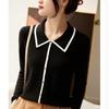 Camisa de Punto de Invierno 2024 Nueva Estilo Chanel con Cuello Contrastante, Suéter Holgado Casual de Manga Larga, Camisa Base de Moda