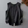 Elegante y sencilla camisa sin mangas tipo chaleco de algodón y lino para mujer, top de verano de una sola fila de botones con cuello redondo, blusa de lino con diseño de doble uso