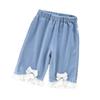 Jeans de Verano para Niñas Estilo Western para Bebés Pantalones Capri Delgados con Encaje Distintivo de Moda Estilo Coreano Lazo de Encaje