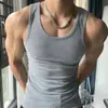 Colete de Cor Sólida Simples de Nicho Masculino Sem Mangas Gola Redonda Tamanho Grande Apertado Elástico Esportivo Fitness Respirável Top Casual Tendência