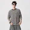 Camiseta Top Rayado Retro Americano para Hombre Otoño Nuevo Moda Casual Versátil Holgada Unisex Suéter Camiseta