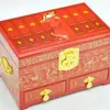 Caja de joyería de laca de Pingyao, caja de regalo de boda retro de madera, caja de maquillaje de novia, artesanía roja del patrimonio cultural inmaterial chino.