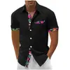Camisa de Férias na Praia do Havaí 2023 Masculina de Manga Curta Cardigã Camisa Masculina com Botões no Punho Gola Contrastante