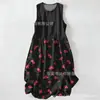 Vestido Casual de Algodón Puro con Estampado Digital Nuevo Transfronterizo, Cuello Redondo, Sin Mangas, Largo Medio, para Mujer, Verano en la Playa