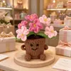 Adorno de Planta en Maceta Rosa Tejido a Mano Lindo con Manos y Pies Flor de Hilo Maceta Muñeca Decoración Creativa de Escritorio