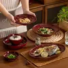 Cuenco de Cerámica Disparado con Magnesio, Cuenco Rojo para Fideos, Cuenco para Sopa, Cuenco Disparado en Horno, Plato Comercial para Catering, Cuenco Japonés para Ramen Tonkotsu, Cuenco para Fideos