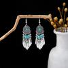 Pendientes Retro Étnicos Europeos y Americanos de Turquesa Azul con Diseño de Anillo Hueco, Colgantes de Borla Floral de Gama Alta, Pendientes Exagerados de Gota de Agua