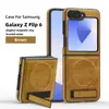 Adecuado para funda de teléfono móvil Samsung Z Flip7, Soporte de carga inalámbrica magnético de cuero, Cubierta protectora integral Zflip6, Anticaídas