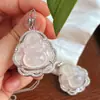 Colgante de Buda de Hielo Blanco Atractor de Fortuna de Calcedonia de Hielo para Mujer, Collar de Jade Blanco, Colgante de Buda de Ágata Transparente como el Hielo