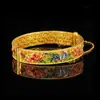 Pulseira Esmaltada Dourada Areia Vietnamita para Mulheres, Pulseira Retrô Antiga, Joia de Pulseira Dourada Imitação Dourada Cobre