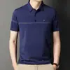 Ropa de Verano para Papá Hombres de Mediana Edad y Mayores Camiseta Rayada Versión con Bolsillo Hombres Solapa Manga Corta Camiseta de Manga Corta Hombres Manga Corta