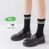 Calcetines Cortos Modernos para Mujer para Primavera y Verano, Calcetines Transpirables y Absorbentes de Sudor a Media Pantorrilla, Unisex Modernos Versátiles Estilo Coreano Doble Raya Estilo Universitario